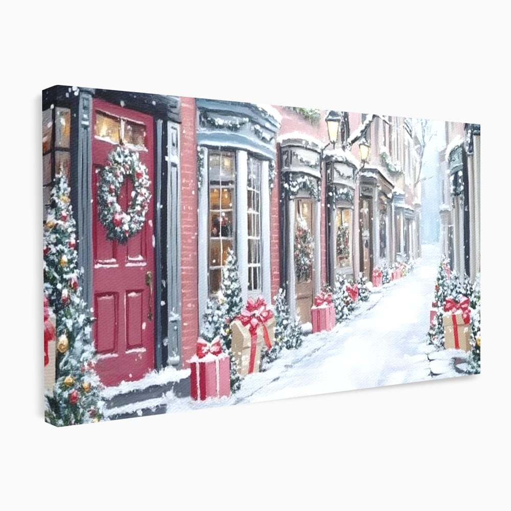 Tablou canvas cu tablou canvas cu strada urbana de iarna, fara rama, pe sasiu de lemn